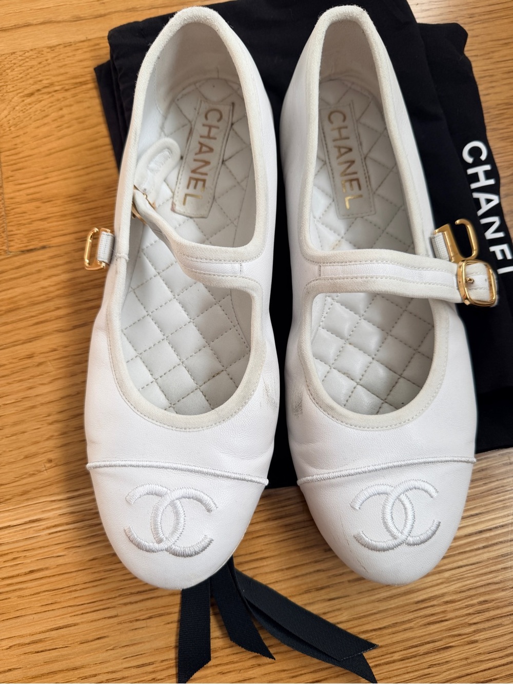 Chanel White Mary Jane Ballet Flats 38